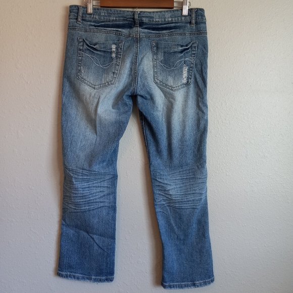 Blues Society Jeans Women 13/14 Mid Rise Straight Distressed Mid WashDenim Blue - Picture 5 of 5